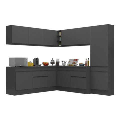 Armário de Cozinha Completa de Canto com Rodapé Veneza Multimóveis V2102 Preto