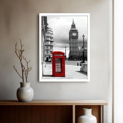 Quadro Decorativo Londres Telefone - 70x50cm:moldura Preta