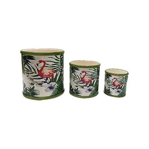 CONJUNTO DE CACHEPOTS DE CERAMICA FLAMINGO 3 PCS 13CM X 13,5CM
