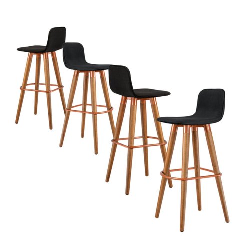 4 Banquetas Línea Alto Padrão em Linho e Aço Cobre Premium - Preto