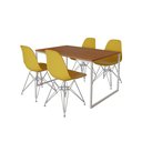 Ver imagem 2 de Mesa Industrial Base Ferro Branco 137x90 Tampo Canela 4 Cadeiras Eiffel Ferro Branco Assento Amarelo