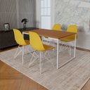 Ver imagem 1 de Mesa Industrial Base Ferro Branco 137x90 Tampo Canela 4 Cadeiras Eiffel Ferro Branco Assento Amarelo