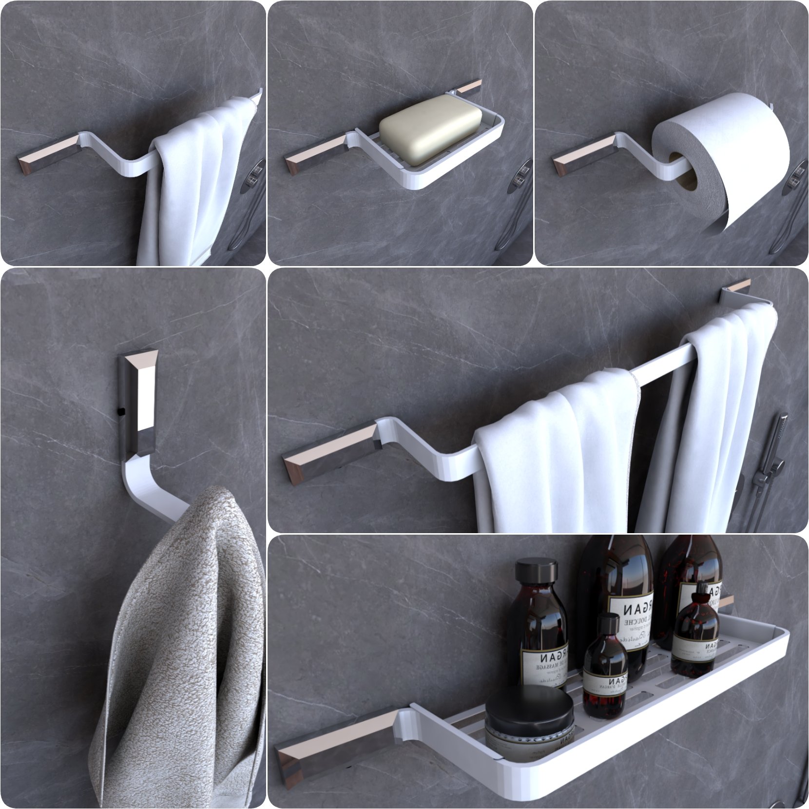 Kit Acessórios Para Banheiro Branco e Cromo Empire 6 peças - 1