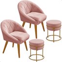 Ver imagem 1 de Kit 2 Poltrona Louis com 2 Puff Argola Levi Veludo Rosa Pés Palito