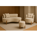 Ver imagem 2 de Kit Decorativo Sofá Curvo Orgânico + 01 Puff e Poltrona Luna Boucle Bege - Montanaris Decor