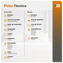 Cama Box Casal Preta + Colchão Espuma D70/D28 Atlanta Verde 138x188x54cm Dupla Face Bordado - 3