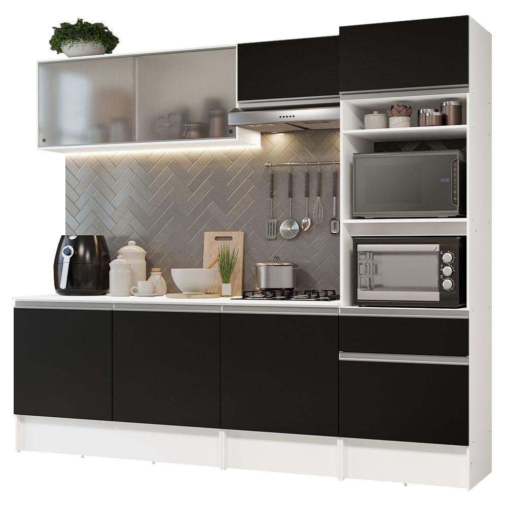 Armário de Cozinha Completa 240cm Branco/Preto Topazio Madesa 05 - 3