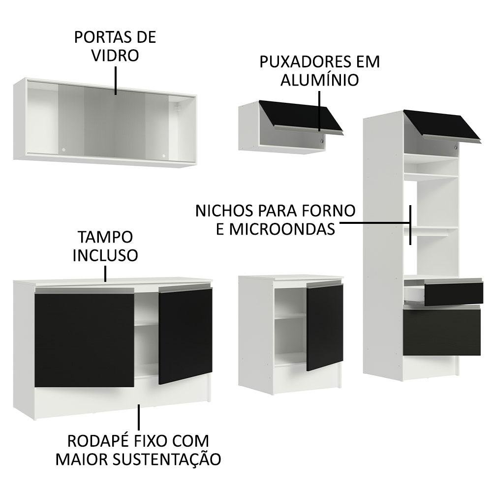 Armário de Cozinha Completa 240cm Branco/Preto Topazio Madesa 05 - 5