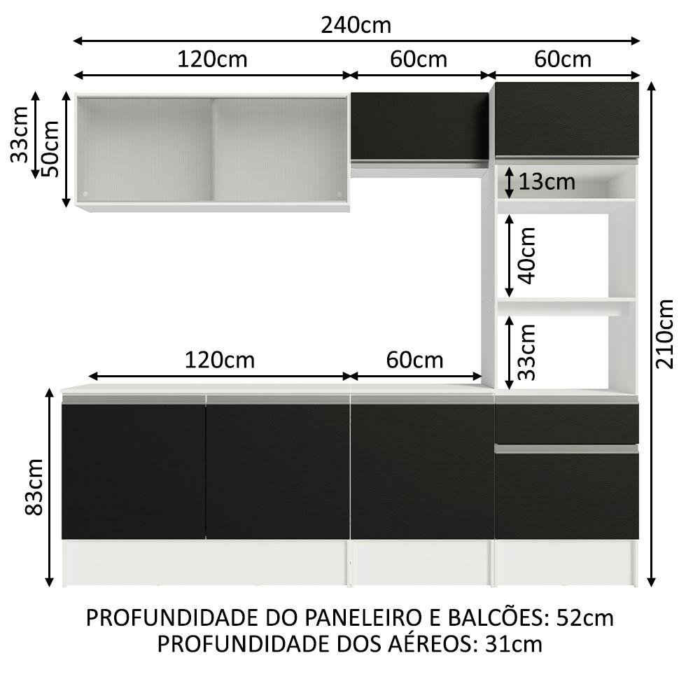 Armário de Cozinha Completa 240cm Branco/Preto Topazio Madesa 05 - 4