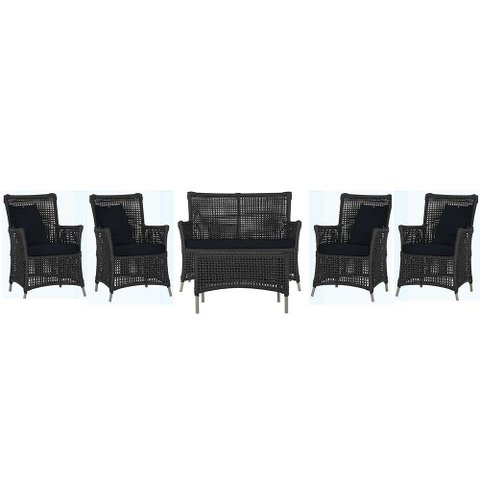 Jogo Sofá 4 Poltronas e Mesa Igapó Fendi E12 Trama Original Preto