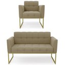 Ver imagem 1 de Sofá Namoradeira e 1 Poltrona Base Industrial Dourado Ana Suede Marrom Rt - Ibiza