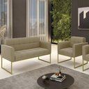 Ver imagem 2 de Sofá Namoradeira e 1 Poltrona Base Industrial Dourado Ana Suede Marrom Rt - Ibiza