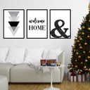 Ver imagem 1 de Kit 3 Quadros Welcome Home - Triângulos 24x18cm - com vidro:Madeira preta