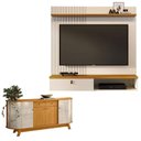 Ver imagem 1 de Estante Home Theater Suspenso Íris com Aparador para Sala Buffet Mônaco Cinamomo Off White - Madetec