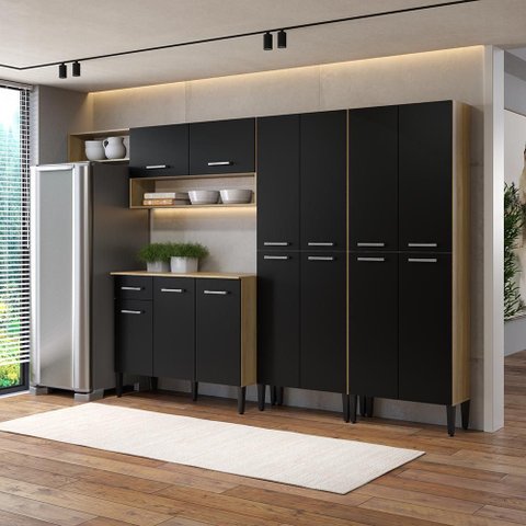 Armário de Cozinha Compacta Arizona Fusion Two Carraro Carvalho com Preto
