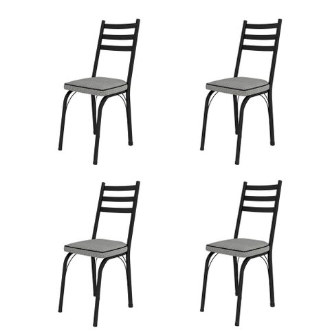 Conjunto Com 4 Cadeiras Tubular Europa 141 Preto Fosco Assento Platina Artefamol 11923 - Cadeira 141