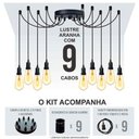 Ver imagem 3 de Lustre Aranha com 9 Pendentes (2m Cabo Preto+ Soquetes + Canopla)