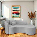 Ver imagem 1 de Recamier Curvo Orgânico 200cm 3 Lugares Lado Direito para Sala de Estar Linho Londres