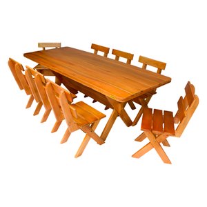 Conjunto Mesa 2m e 8 Cadeiras Madeira Maciça Eucalipto:Cerejeira