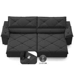 Sofá com Carregador Usb e Molas no Assento Retrátil Reclinável Nice 2,90m Linho Soft- Netsofas - - 3