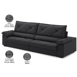 Sofá com Carregador Usb e Molas no Assento Retrátil Reclinável Nice 2,90m Linho Soft- Netsofas - - 4