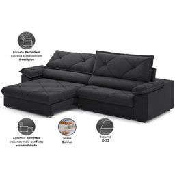 Sofá com Carregador Usb e Molas no Assento Retrátil Reclinável Nice 2,90m Linho Soft- Netsofas - - 2