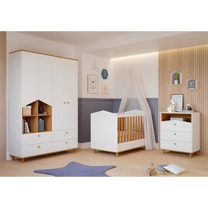 Quarto de Bebê Berço Cômoda e Roupeiro Casinha