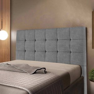 Cabeceira Cama Box Queen 1,60 Estofada Suede Cinza Amassado Julia - Star Confort