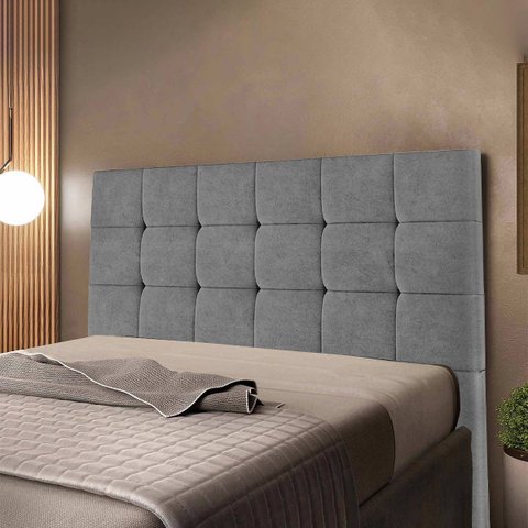Cabeceira Cama Box Queen 1,60 Estofada Suede Cinza Amassado Julia - Star Confort