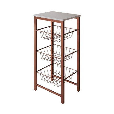 Fruteira de Chão Cozinha Montada Aço Cobre Tampo Branco Roma - Cor: Branco