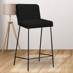 Banqueta Alta Com Encosto Drika Industrial Cozinha Bistrô Ferro Preto Corino Preto - 1 Banqueta Alta Com Encosto Drika Industrial Cozinha Bistrô Ferro Preto Corino Preto - 1