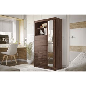 Cômoda Multiuso Marabá 1 Porta 6 Gavetas com Pés e Espelho Santos Andira