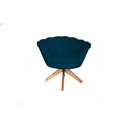 Poltrona Decorativa Pétala Suede Com Base Giratória Madeira - Azul Marinho - 1
