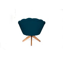 Poltrona Decorativa Pétala Suede Com Base Giratória Madeira - Azul Marinho - 2