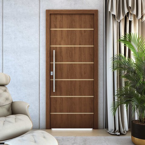 Folha de Porta Decorativa Frisada R50VL 210x70cm Pintura UV:Imbuia