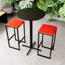 Ver imagem 1 de Conjunto Mesa Alta Bar Bistrô Redonda Preta 2 Bancos Estofado Don Castro Decor