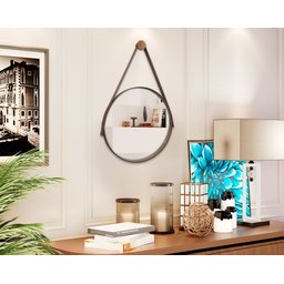 Espelho Redondo Decorativo 60cm Suspenso com Alça de Couro - 1