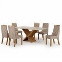 Ver imagem 2 de Mesa de Jantar Aurora 180x90cm Vidro 40mm Cinamomo Off White com Kit 6 Cadeiras Linho Bege -Valdemóv