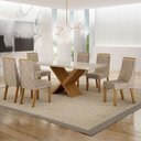 Ver imagem 1 de Mesa de Jantar Aurora 180x90cm Vidro 40mm Cinamomo Off White com Kit 6 Cadeiras Linho Bege -Valdemóv