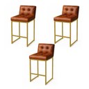 Ver imagem 2 de Banqueta Cozinha Alta com Encosto Industrial Kit 3 Dourado Lirina Pu C05 - D’Rossi