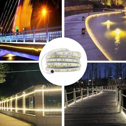 Fita de 240 Leds/m 12V 5m IP68 Adesiva Proteção de Silicone:Branco Quente