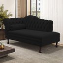 Ver imagem 1 de Divã Recamier Chaise Longue Lavínia 150cm Capitonê Pés de Madeira Courino Preto - Desk Design