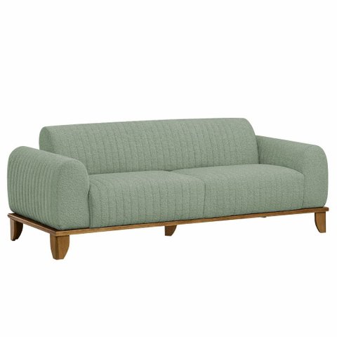 Sofá Molino 3 Lugares 180cm Pés Madeira Castanho Bouclé Verde Claro - Nexta Casa
