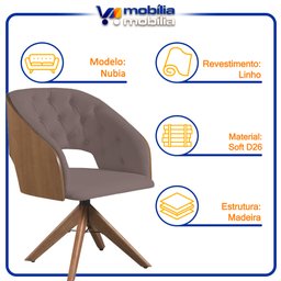 Poltrona Decorativa Giratória Núbia para Sala de Estar em Linho Marrom - Mobília Mobília - 5
