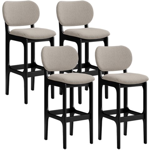 Kit 4 Banquetas Alta Bar Cozinha Sala Jantar Fixa Betta L02 Preto Linho Bege - Lyam Decor