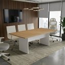 Ver imagem 1 de Mesa de Reunião Retangular Executiva Pé Painel MDP 200cm Carvalho Treviso Branco