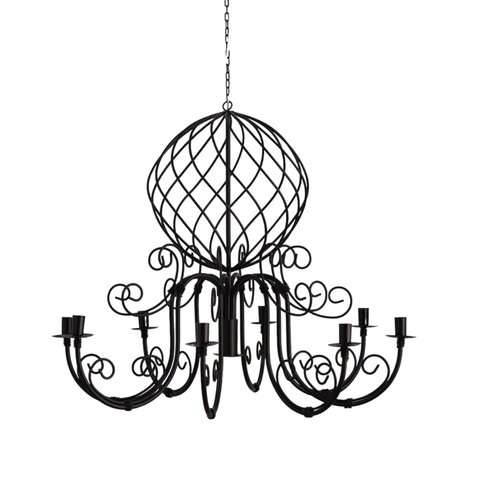 Lustre Luminária Ferro Teto Rústica Globo Salão Decoração Pé Direiro 8 Braços
