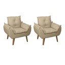 Ver imagem 1 de Kit 02 Poltrona/cadeira Decorativa Glamour Opala com Pés Quadrado Bege Linho