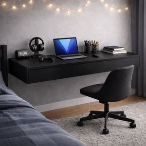 Penteadeira Suspensa Mesa Camarim Escrivaninha Multiuso com Gaveta 100cm:preto