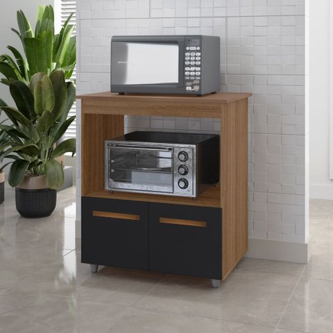 Armário Balcão Multiuso para Cozinha Micro-ondas e Forno Angela 02 Portas Savana Preto Moblis